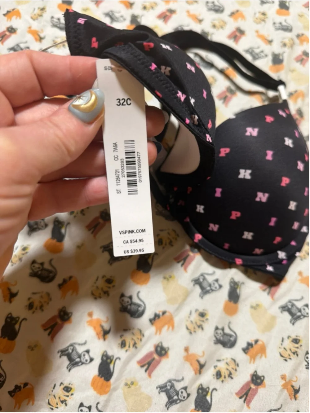 Victorias Secret Pink Black Logo Bra 32c NWT